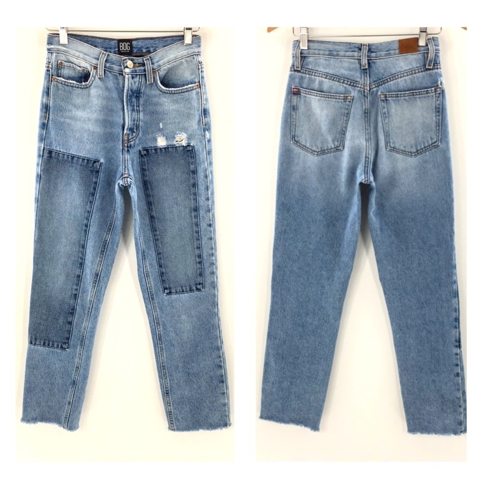 BDG Urban Outfitters Women Jean Blue Double Knee Patchwork Slim Straight 25 x 27